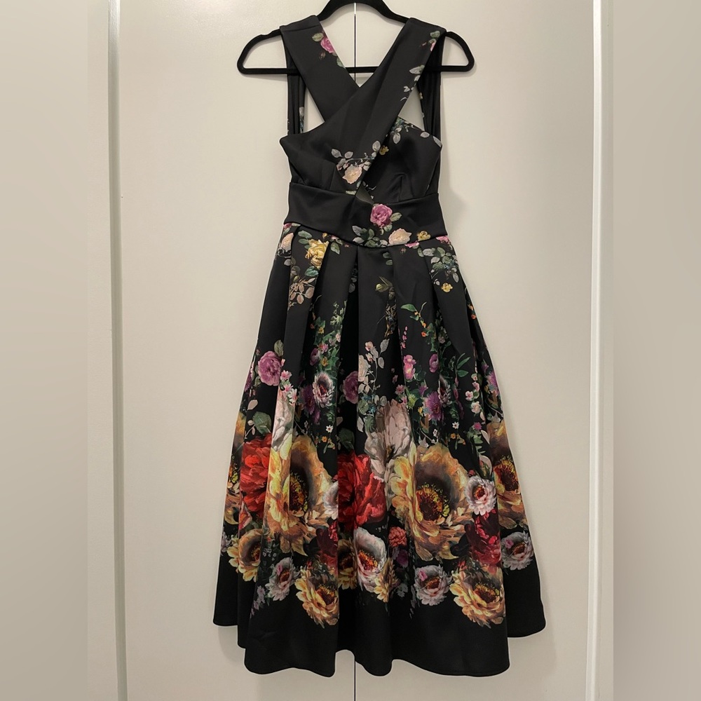 ASOS Black Floral Halter Criss Cross Evening Dress 6 US